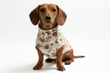 Premium Organic Handmade Teckel Sweater “Bee Happy Dachshunds” - Beige (Brown Cuffs)