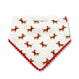 Handmade Christmas Dachshund PomPom Scrunchie Bandana - Santa