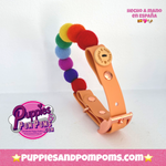 Handmade Rainbow Pom Pom Collar - Adjustable - Vegan Leather / Biothane