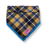 Cornish Tartan Bandana - Blue Pom Poms -Tie on