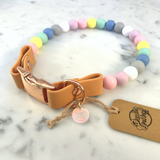 Handmade Pastel Beads Dog Collar - Quick Release Buckle - Tan
