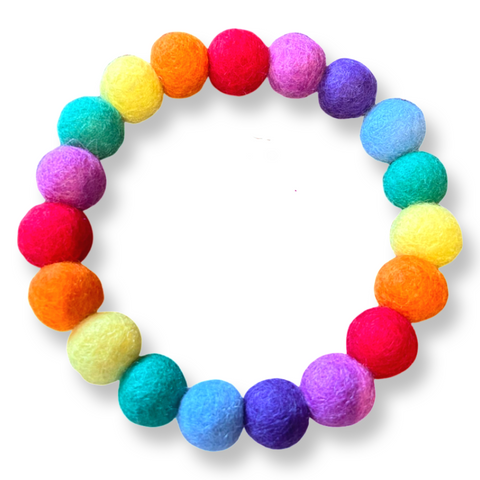 Personalised Pom Pom Dog Collar - Rainbow Brights 1cm Balls