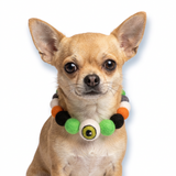Halloween Eyeball Pom Pom Dog Collar  - Green