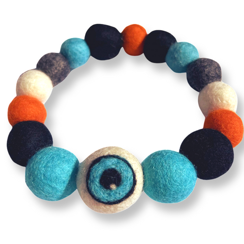 Halloween Eyeball Pom Pom Dog Collar  - Blue