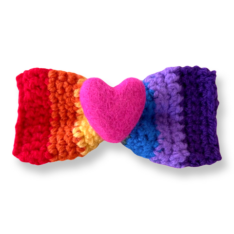 Rainbow Love Heart Crochet Bow Tie