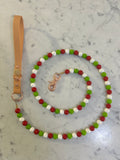 Christmas Grinch Bead Handmade Dog Leash - Tan Vegan Leather