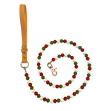 Christmas Bead Handmade Dog Leash - Tan Vegan Leather