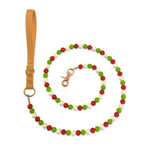 Christmas Grinch Bead Handmade Dog Leash - Tan Vegan Leather