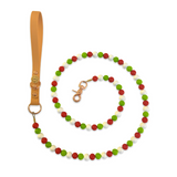 Christmas Grinch Bead Handmade Dog Leash - Tan Vegan Leather
