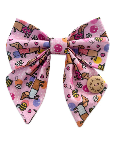 Handmade Sailer Bow- Bee Happy Dachshunds Pink