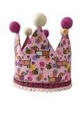 Children's toy crown with pink background, dogs, and colorful patterns on a white background