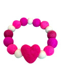 Pink Valentine Heart Pom Pom Dog Collar
