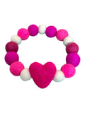 Pink Valentine Heart Pom Pom Dog Collar