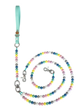 Handmade Anti Tangle Double Dog Leash - Vegan Leather - Pastel Beads