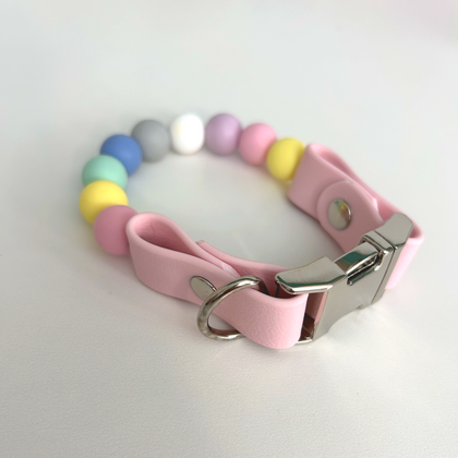 Handmade Bead Dog Collar - Quick Release Buckle - Baby Pink