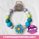 Spring Blue Flower - Personalised Pom Pom Dog Collar