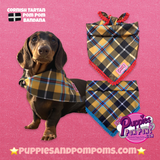 Cornish Tartan Bandana - Blue Pom Poms -Tie on