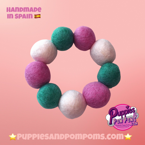 Pom Pom Bracelet - Pink, Jade Green & White