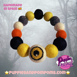Halloween Pom Pom Dog Collar  - Yellow Eye Ball