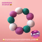 Pom Pom Bracelet - Pink, Jade Green & White