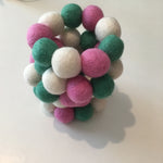 Pom Pom Bracelet - Pink, Jade Green & White